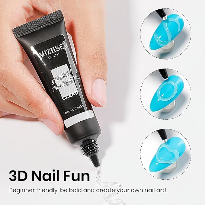 MIZHSE 30g Solid Builder Gel for Nails and 15g 3D Nail Gel, Clear Hard Sculpting Gels for Nails Art Soak Off U V LED Builder Gels for Salon Home DIY Woman