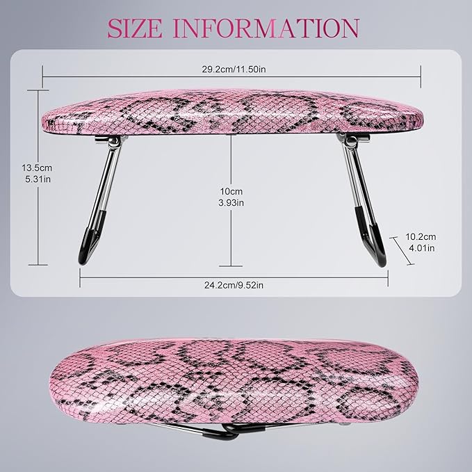 krofaue Nail Arm Rest - Professional Nail Hand Rest Stand Foldable PU Leather High-Density Sponge Nail Arm Rest for Nail Tech with Non-Slip Stable Reduces Hand Fatigue Fit for Manicure Salon Use Pink