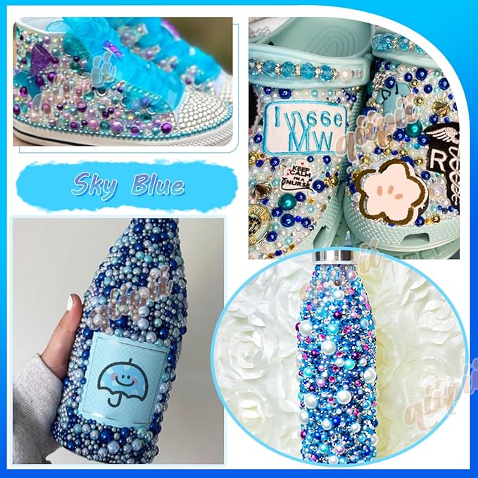 qiiipi 2 Big Boxes Blue Resin Pearls and Rhinestones Flatback Stones Gems Diamonds Half Pearls Bedazzler Kit for Nails Eyes Face Makeup Tumblers Bottles DIY Crafts﻿ Bedazzling Crafting Shoes Phones