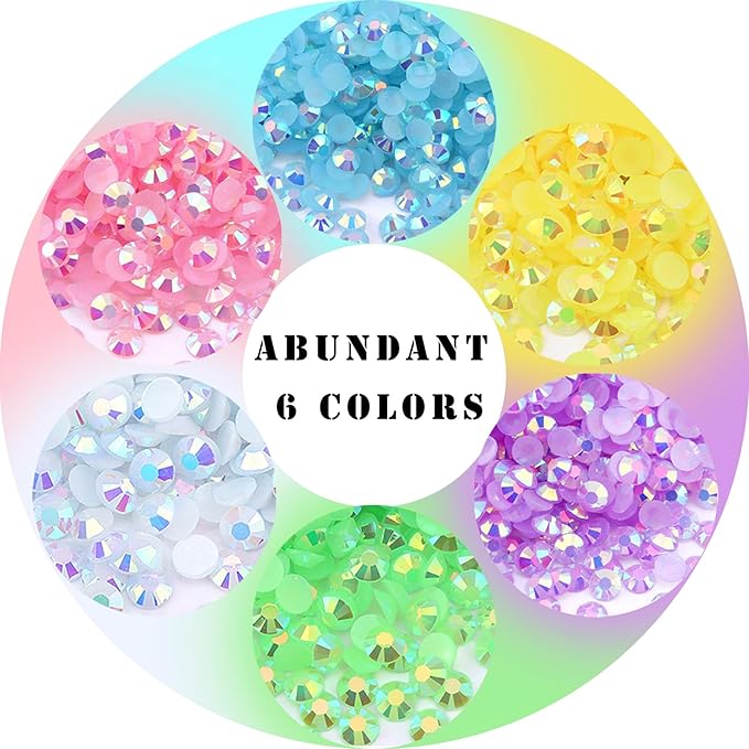 22800Pcs Rainbow Rhinestones for Crafts Nails Design Multi Sizes Flatback Resin AB Jelly Rhinestones 6 Colors Nail Gems for Nail Art DIY Clothes Shoes Jewelry