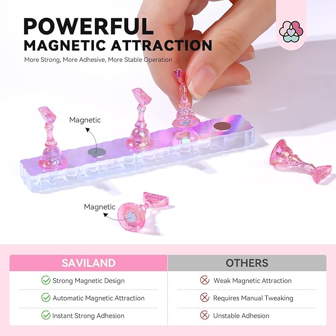 Saviland Nail Stand for Press ons: 3 Set Strong Magnetic Aurora With Nail Stand 40 Pcs Reusable Sticky Putty Nail Holder For Painting Nails For Nails Practice Acrylic Nail Holder Home Beginner Supplies
