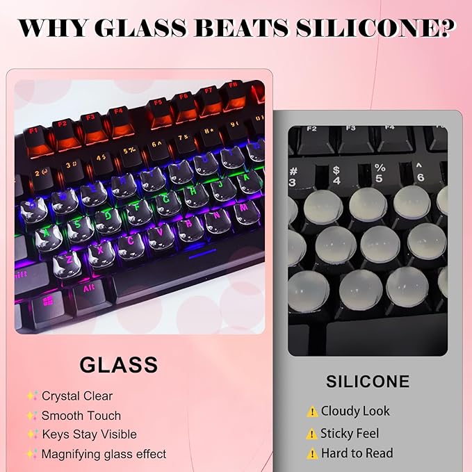 110pcs Keyboard Bubbles for Long Nails, Ergonomic Height Raised Glass Cat-Head Key Covers, No-Residue, Reusable, Easy to Apply, for Desktop Keyboards, External Keyboards, Calculators