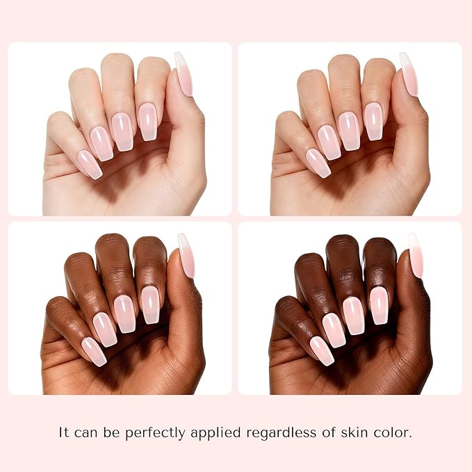 AZUREBEAUTY Dip Powder Nail Starter Kit, 4 Colors Translucent Jelly Nude Gentle Pink Dipping Powder System Liquid Set with Base & Top Coat Activator for French Nail Art Manicure Salon DIY