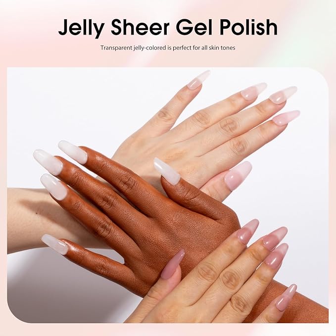 CANNI Jelly Nude Pink Gel Nail Polish, 1Pcs Milky Light Pink Gel Polish Sheer Clear Light Pink Translucent Color Soak Off U V Nail Manicure Salon DIY