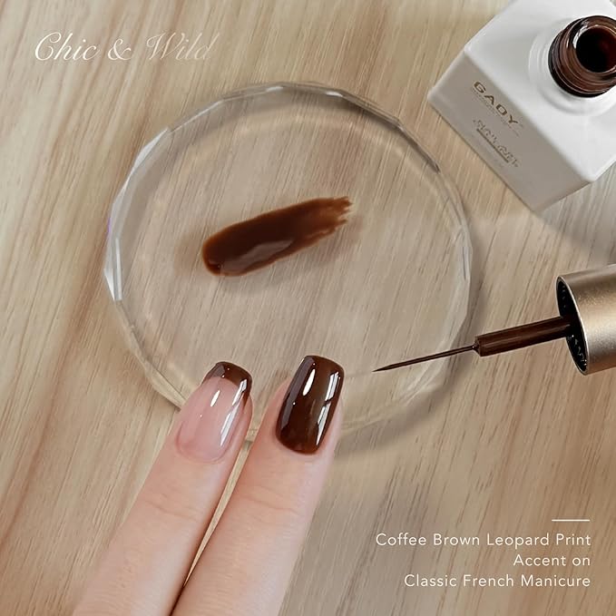 GAOY Brown Swirl Gel Nail Polish Art Liner, 12ml Dark Brown Color Nail Paint Design with Thin Brush, UV Light Cure for DIY French Manicure at Home