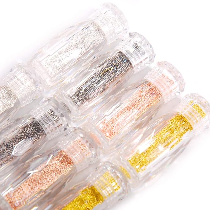 0.8MM and 1.0MM Metallic Caviar Nail Beads The Shape Of Round For Nail Art Decoration 3D Metal Nail Ball Set Of 8