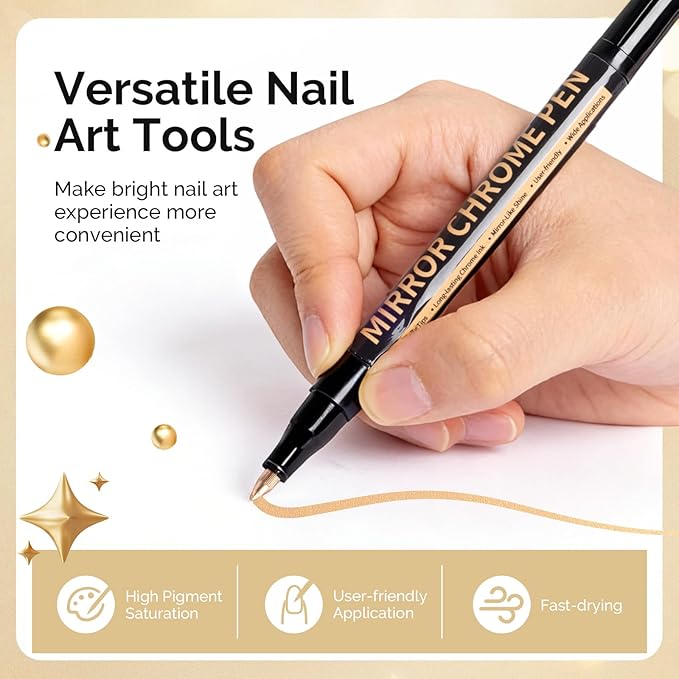 MelodySusie Nail Art Pens Set, 3PCS 0.7MM Chrome Metallic Colors Nail Polish Pens for Nail Art, Nail Dotting Tool, Drawing Pen for Nail Design, Manicure Nail Pens for Salon and Home DIY