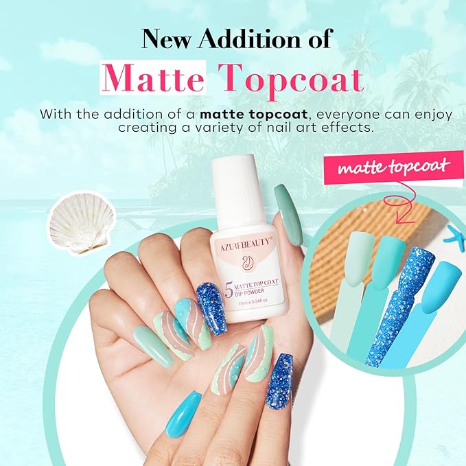 AZUREBEAUTY Dip Nails Powder Starter Kit, Hot Pink Neon Yellow Pastel Blue Green 8 Spring Summer Colors with Nail Sticks, Base Glossy Matte Top Coat Activator Liquid Set Manicure Art 30 PCS