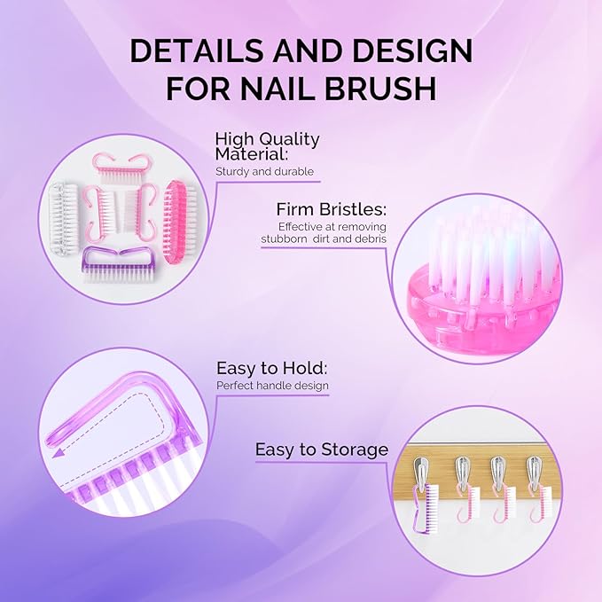 MelodySusie All in One Nail Brush Set, 6 Pack Nail Brushes for Cleaning Fingernails, Nail Dust Brush and Cleaner Scrubbing Set Manicure Pedicure Tools for Men and Women