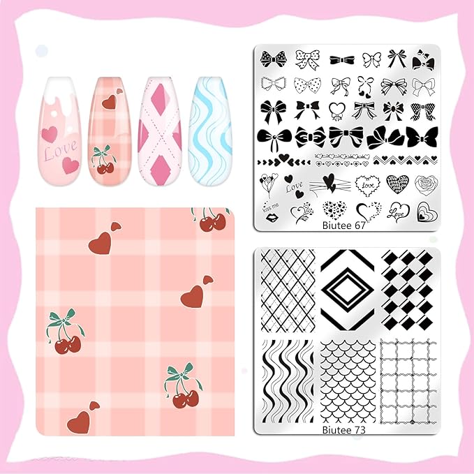 Biutee Nail Stamping Kit 15Pcs Nail Art Stamping Plate Set 8 Colors Nail Stamping Gel Polish, Nail Stamper and Scraper with Storage Bag, Nail Stamper Kit Flower Leaves Star Template Design
