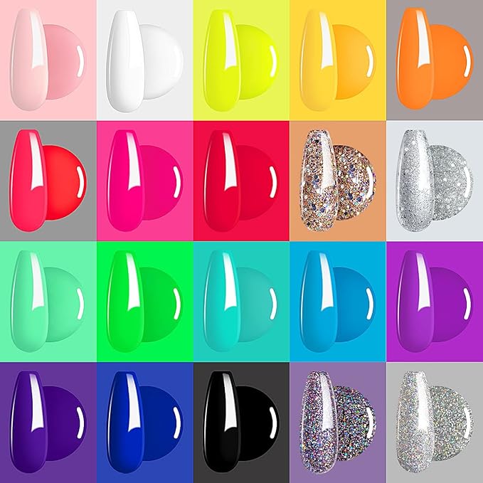 RARJSM 23 Pcs Gel Nail Polish Set, Pastel Nail Gel Kit Spring Summer Neon Green Yellow Black Glitter White Pink Blue Collection with Classic Colors LED UV Curing Gel Polish Nail Kit 5ml