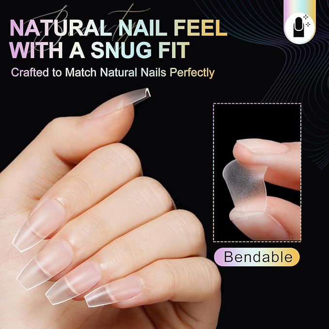 Medium Coffin Nail Tips, 240Pcs Double-Sided Matte Press-On Nails, Clear Fake Nails for Nail Extension, Manicure, Home DIY, Salon, 15 Sizes, Pre-Etched No File Soft Acrylic Gel Nails