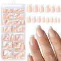 280pc French Tips Press on Nails Medium Square Fake Nail with Glue Tabs, French Tips Glue on Nails Press on Nail Square Acrylic Nails Medium Artificial Fingernails Women Girls Pale Nude False Nails