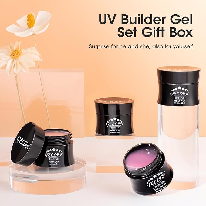 GELLEN Builder Gel Kit - Nail Extension Gel Nude Pinks White Light Orange Builder Nail Gel Kit 4 Colors Hard Nail Gel Builder 15ml