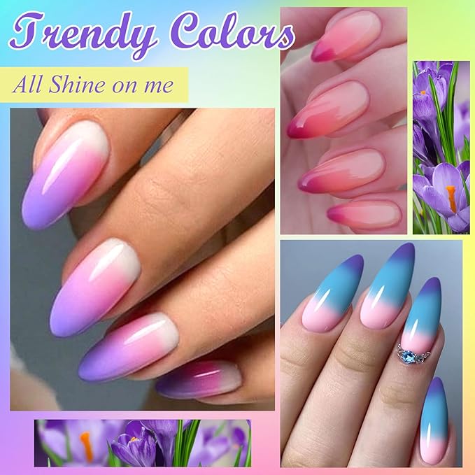 MEET ACROSS 12Pcs Color Changing Gel Nail Polish Set Nude Pink Purple Brown Temperature Mood Changed Nail Polish Gel DIY Salon Gift for Women
