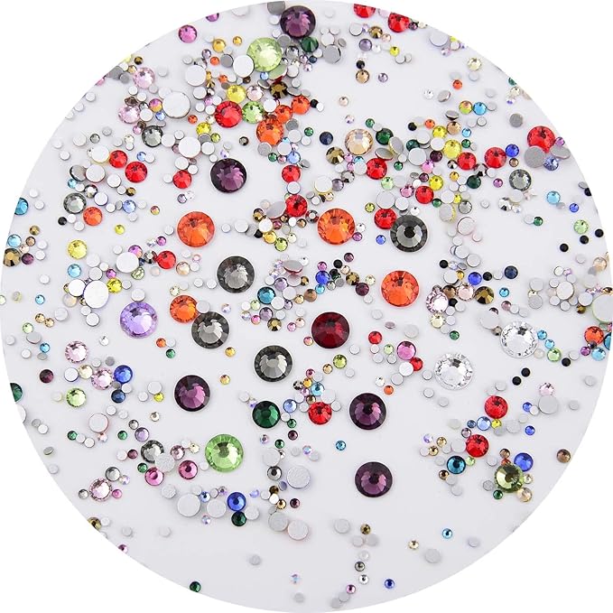 NCB 8000pcs Non Hotfix Rhinestones 10 Sizes Flatback Crystal Glass Rhinestones with Tweezers and Picking Pen for Nail Art Clothes Bags Phone Decorations Crafts DIY (000 Multicolors Mix SS3-SS30)