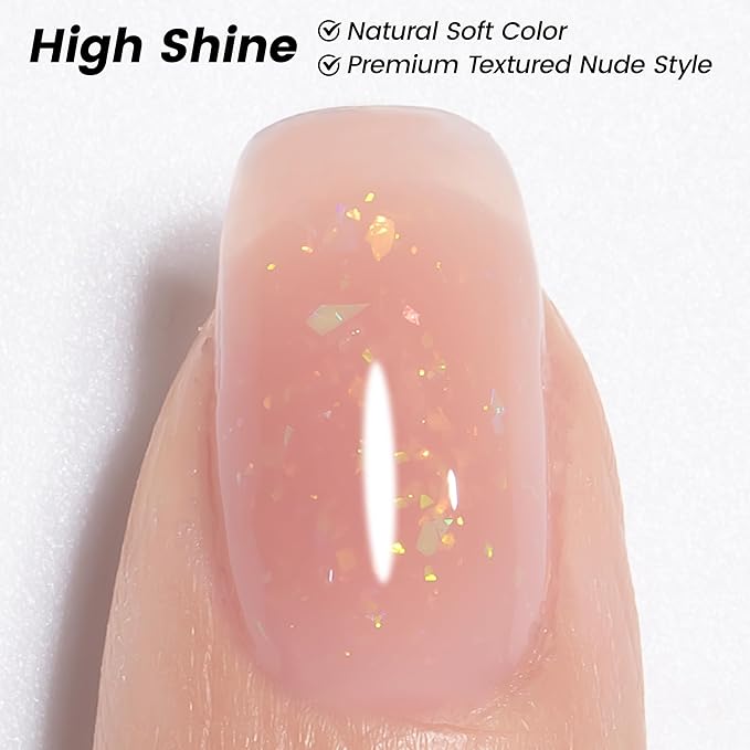 YTD Likomey Gel Nail Polish,Nude Glitter 15ml Rose Pink Brocade Shimmer Jelly Translucent Neutral Holographic Iridescent Sparkly Flakes Salon UV Manicure Nail Art Varnish,SF368