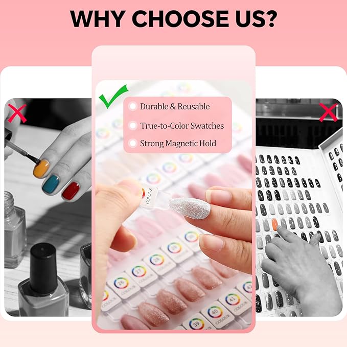 Magnetic Nail Color Display Book Inside Page with 60 Acrylic Magnetic Nail Display Tips for Nail Art Design Pattern Practice (Cover Not Included)