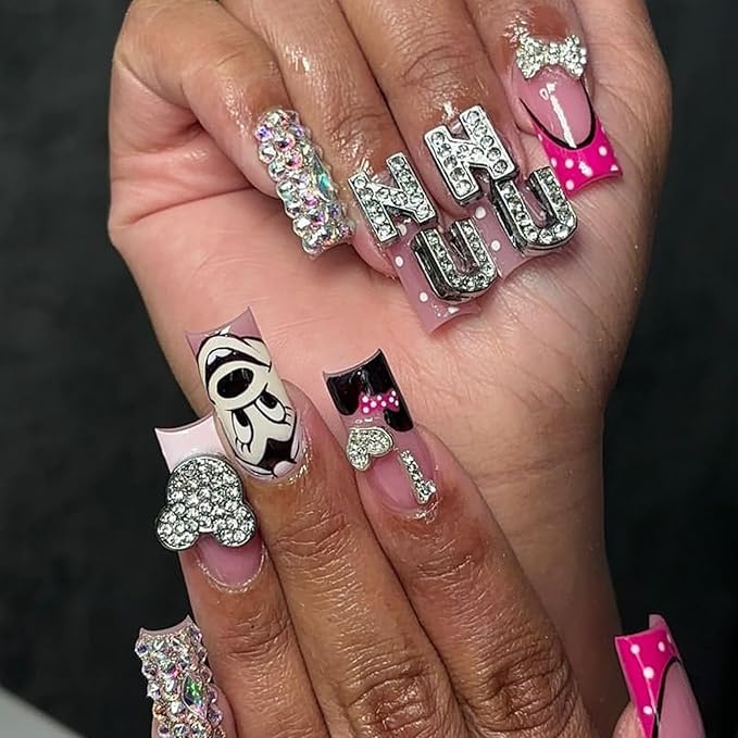 70PCS Nail Charms Alloy Sliver Large Letters Charm Piercing Nail Charms for Nails Design，3D Y2k Nail Jewels Bulk Nail Art Decor Set