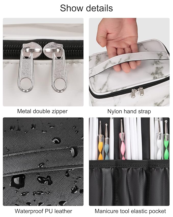 Marble Nail Art Set - Organizer with Compartment, Travel Case, Nail Tool Bag, Holder, Manicure Set Accessories