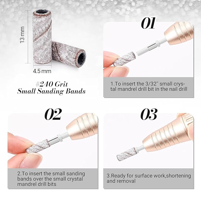 MelodySusie 120 Pcs Nail Drill Bits Small Sanding Bands for 3.1mm Mandrel Bit, 240 Extreme Fine Grit Nail File for Acrylic Nails Gel Manicures and Pedicure, Zebra (Only Sanding Bands)