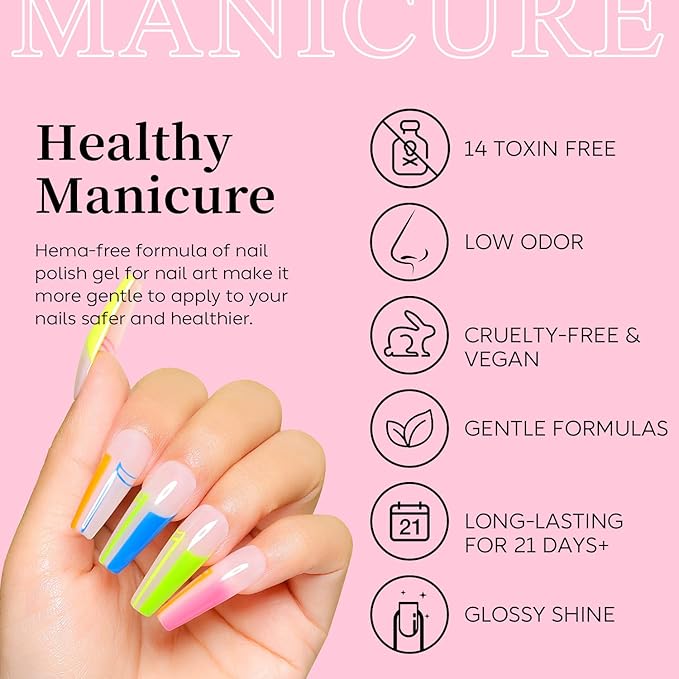 AIMEILI Neon Gel Nail Polish Set, Hema Free, Cruelty Free, Vegan, Summer Nails Orange Hot Pink Blue Yellow Green Purple Gel 12 Colors Kit Set 23
