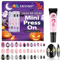 72Pcs Halloween Press on Nails, Fake Nails Full Cover Cute False Nails with Skull Designs Dark Glossy Stick on Nails for Girls Kids with Nail Glue
