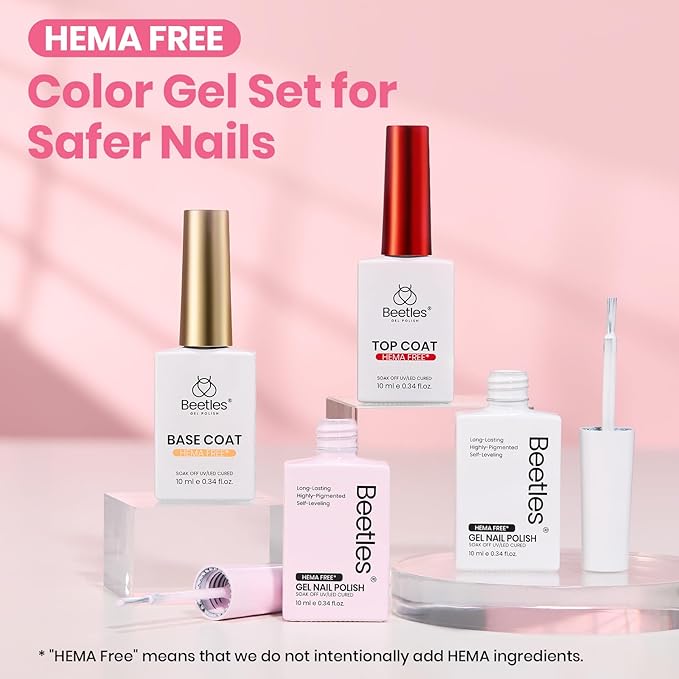 Beetles Pastel Gel Polish Set - Petal Ivory, 4Pcs White & Pink Gel Nail Polish with Base Coat Top Coat, Soak Off UV LED Lamp French Nails Art for Spring Nails Complete for Beginner & Professional