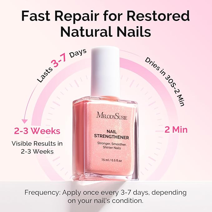 MelodySusie Nail Strengthener and Growth Treatment, 2-in-1 Ridge Filling Base Coat & Glossy Concealer Polish for Damaged Nail Repair and Healthy Shine,Gifts for Women 15ml 0.5 Fl Oz Sparkling Peach