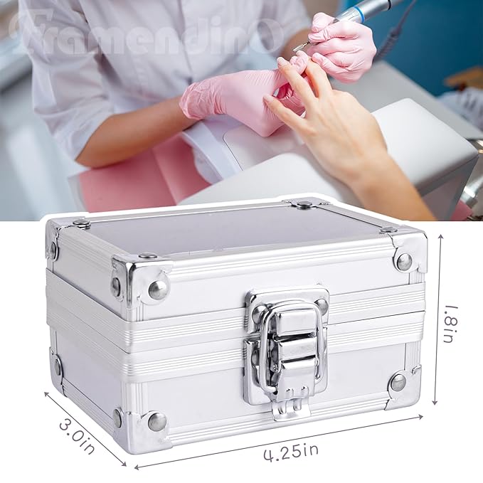 Framendino, 40 Holes Nail Drill Bit Holder Storage Case for Salon Silver