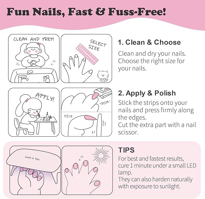 DANNI & TONI Kids Gel Nail Strips Puppy Bones Balloon Salon-Quality Peel & Stick Manicure for Children (Age 6+)– Safe, Long-Lasting, Easy to Apply | Furry Friend