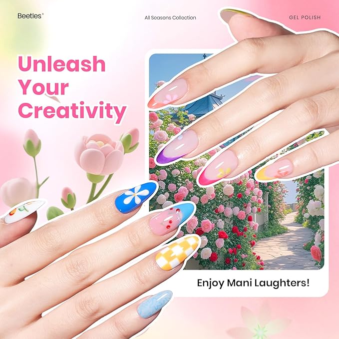 Beetles Spring Gel Nail Polish Set - 36 Colors Dewdrop Flora Gel Nail Kit Jelly Pink Milky White Yellow Purple Green Natural Classic Color Set Soak Off UV LED Home Salon Easter Gift for Women