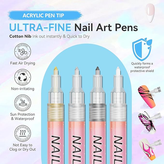 Nail Art Pens Set,12 Colors Nail Polish Graffiti Pens, Nail Varnish Pens, Waterproof Quick Dry Nail Drawing Pen, Acrylic Marker Pens 0.7mm Fine Tip Nail Point Graffiti Pens Nail Art Kit