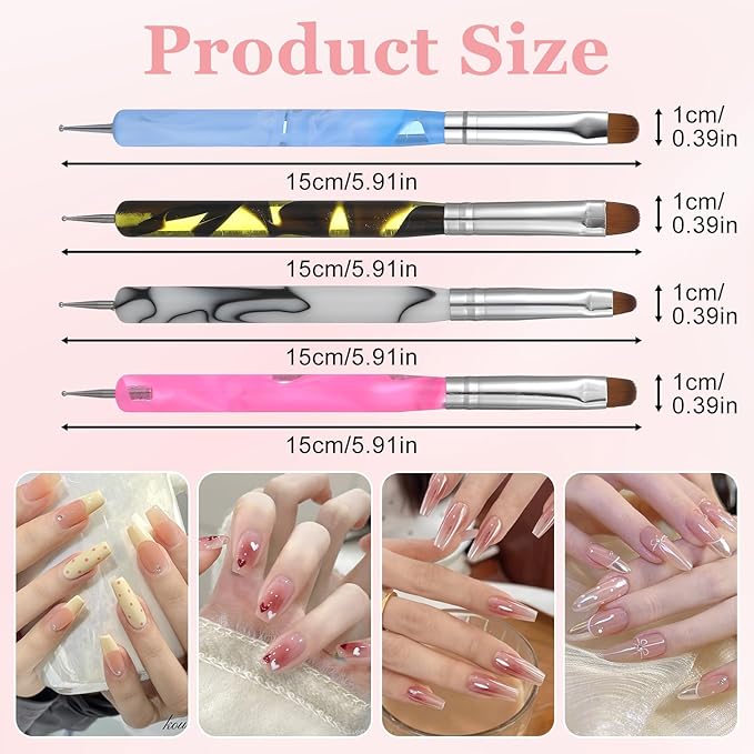 4 Pcs French Brush for Nails French Tip Brushes Nail Art Supplies for Design Builder Gel Dotting Tools Kit Small Nail Brush to Clean Up Detail Painting 3d Acrylic Brushes Professional Manicure