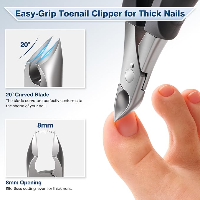FAMILIFE 5-in-1 Pedicure Kit with Sharp Large Toenail Cutters for Thick Toenails, Heavy Duty Ingrown Toe Nail Clippers Long Handle for Senior Men & Women