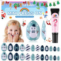 Christmas Press on Nails Kid, EBANKU 24Pcs Almond Fake Nails Kit Full Cover Blue Snowman Cute Design Acrylic Nails with Nail Glue Nail Adhesive for Girl
