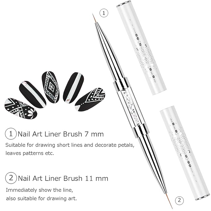 2Pcs Dual-ended Nail Design Brushes Rhinestone Handle UV Gel Nail Brush Set Professional Nail Art Tools