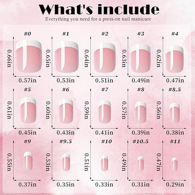 AddFavor White French Tip Press on Nails Short - 240pcs Pink Extra Short Square Fake Nails, Square Nails Press on Acrylic Nail Extension Nails Art DIY