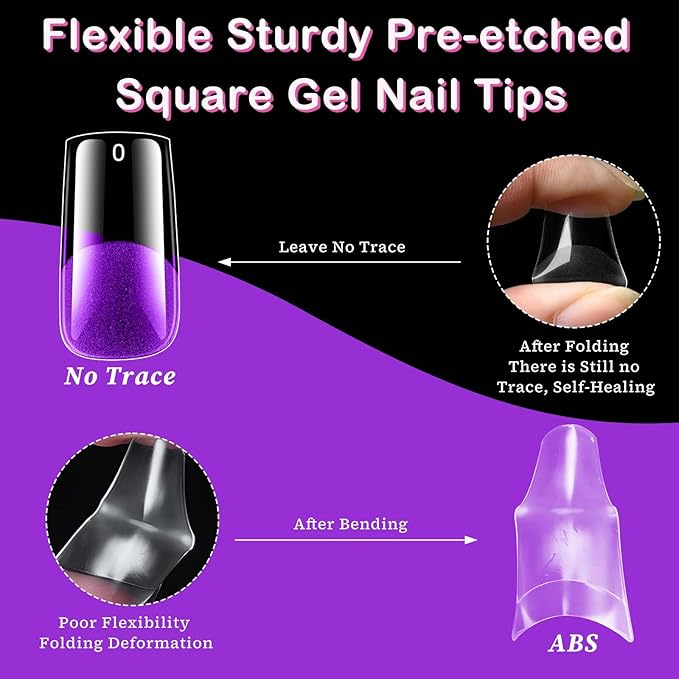 LoveOurHome 360pc Medium Square Nail Tips Clear Fake Nails Square Soft Gel Nails Tips Full Cover Acrylic Nail Clear Press on Nails Medium 15 Sizes Fingernails for Gel Nail Extension
