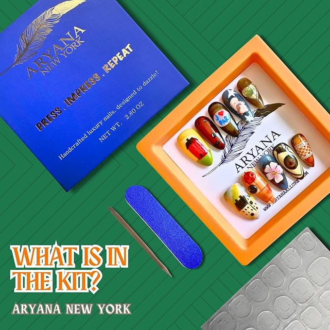 ARYANA NEW YORK Handmade Press-On Nails – Reusable 3D Almond False Nails, Salon Quality Full-Cover, J'adore Paris Collection- (Medium)
