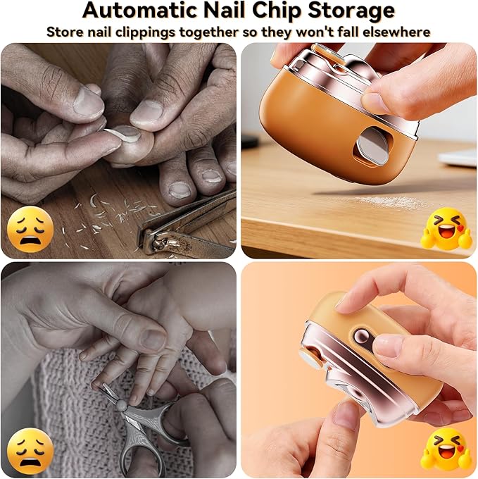 4-in-1 Electric Nail Clipper with LED Light – Quiet Rechargeable Nail Grooming Kit, Grinder & Polisher, 2 Speed, Nail Debris Collector, Portable Gift Set