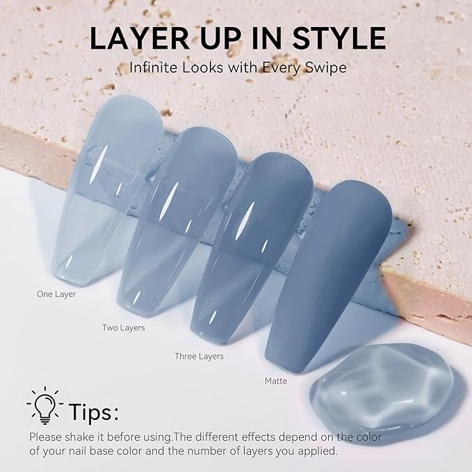 MEGIOR Jelly Blue Gel Nail Polish 0.5 Fl Oz Blue Transparent Colors Soak Off UV LED Lamp Light Cure Gel Polish Kit for Salon and Nail Art Starter Manicure DIY at Home