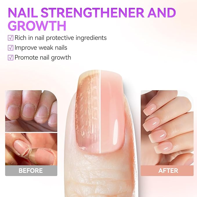 16ml Nail Polish Strengthener and Growth: Jumbo Size Pink Nail Hardener Polish Extra Strong for Damaged Nails - Nail Repair Polish Base Coat for Weak Thin Fingernail - Daily Nail Care for Gift