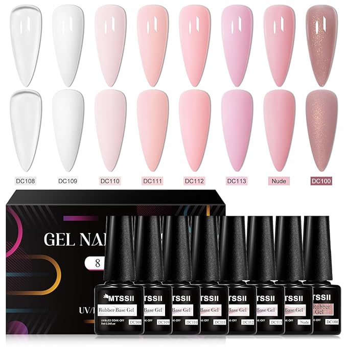 MTSSII Jelly Nude Rubber Base Gel, 8 Colors Pink Crystal Translucent Color Construction UV Gel Semi Permanent Soak Off UV LED Varnish