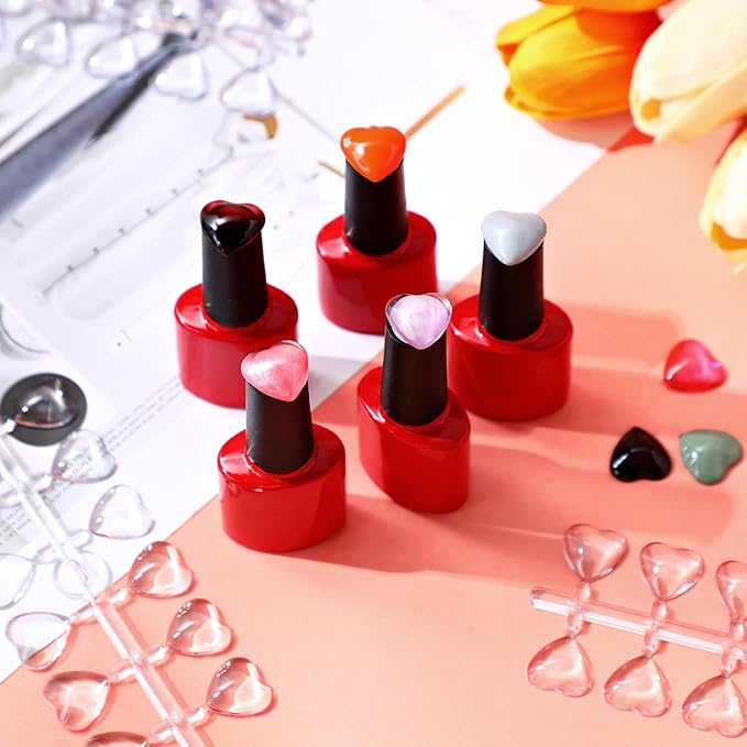 Maitys 480 Tips Heart False Nail Display Tips Clear Nail Color Display Chart Card Sticks with Adhesive Sticker for Bottles Colorful Polish DIY Training Practicing Displaying