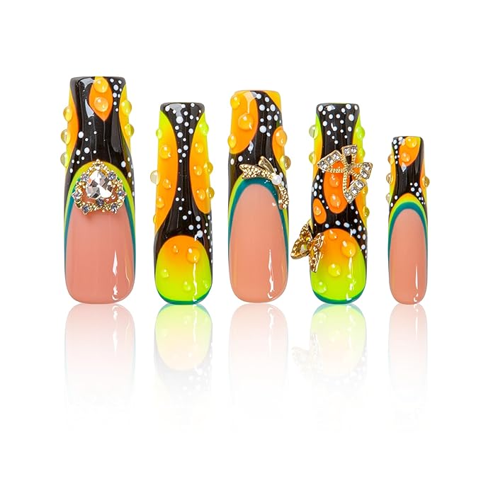 LOVFUL Mid Length Press on Nails Butterfly Confessions | Handmade Acrylic Press ons | Reusable Fake False Nails | Square Mid Length 1.7 in | H630-S