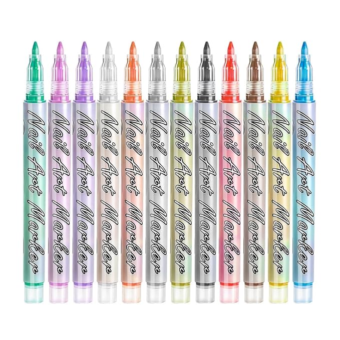 OCOUYVD 12 Colors Nail Art Pens Set 0.7mm Nail Art Markers Polish Pen Drawing Liner Painting Pens Kit for Nails Art DIY Painted Graffiti Nails Pen Quick-Dry Acrylic Paint Nails for Art Manicure Tool
