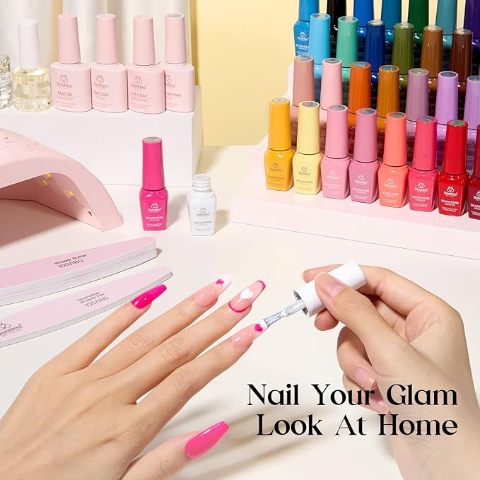 Beetles Gel Nail Polish Kit with U V Light -35 Colors Valentines Gel Polish Set 68 Pcs Gifts for Women -68 Pcs One Color One Bottle Mood Mosaic Nail Kit with Top Base Coat Beauty Must Have DIY Salon