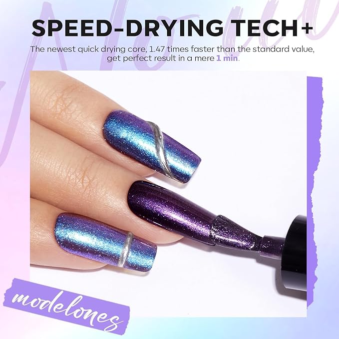 modelones Chameleon Nail Polish Set 6 Colors, Green Glitter Pink Blue Purple Holographic Quick Dry Mini Nail Lacquer Kit Gray Aurora Shimmer DIY Nail Art Manicure Gift For Women Girls