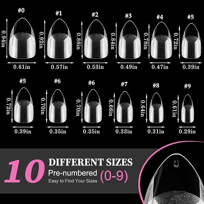AddFavor Short Stiletto Gel Nail Tips, 240pcs Acrylic Nail Tips Full Cover Clear Press on Nails False Tips for Nail Extension, 12 Sizes Short Fake Nails